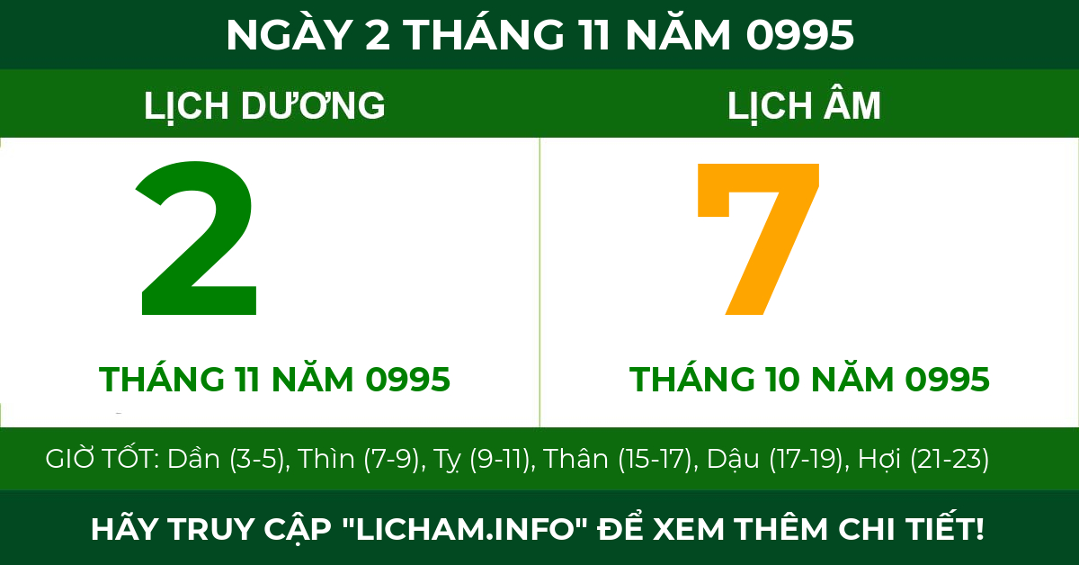 lịch âm ngày 2 tháng 11 năm 0995