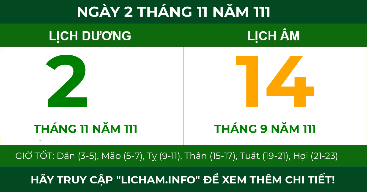 lịch âm ngày 2 tháng 11 năm 111