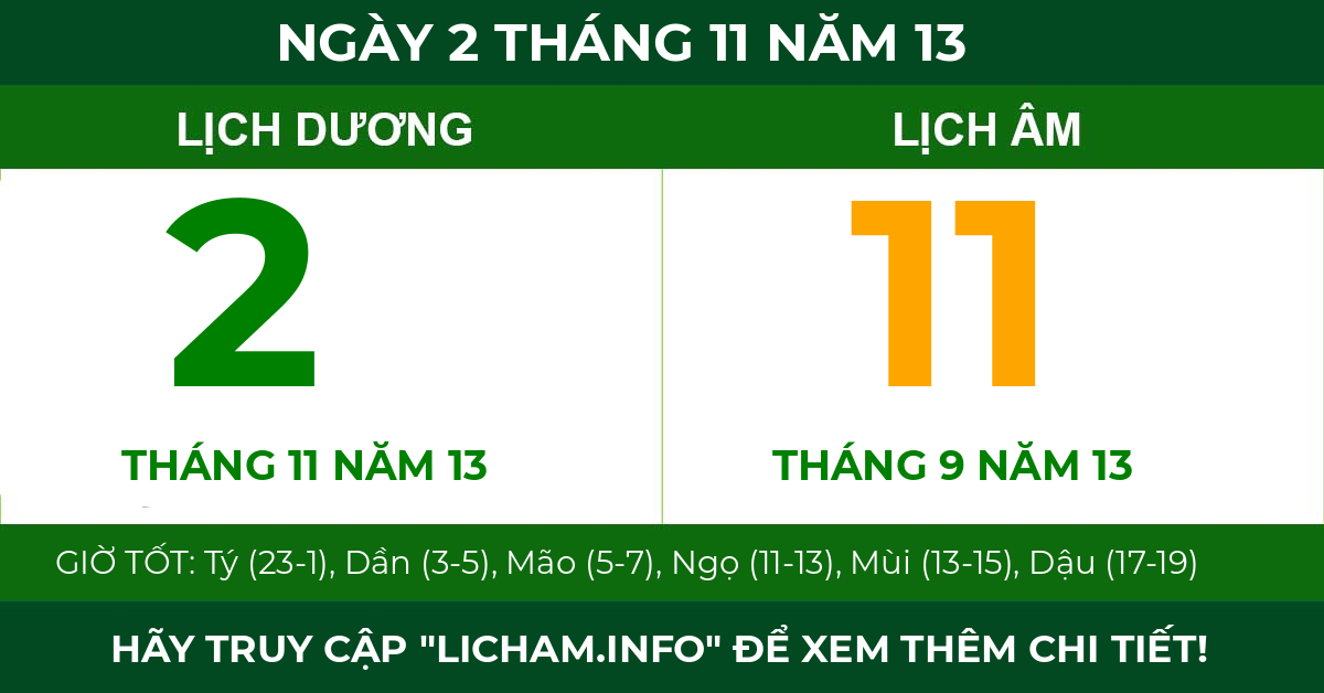 lịch âm ngày 2 tháng 11 năm 13