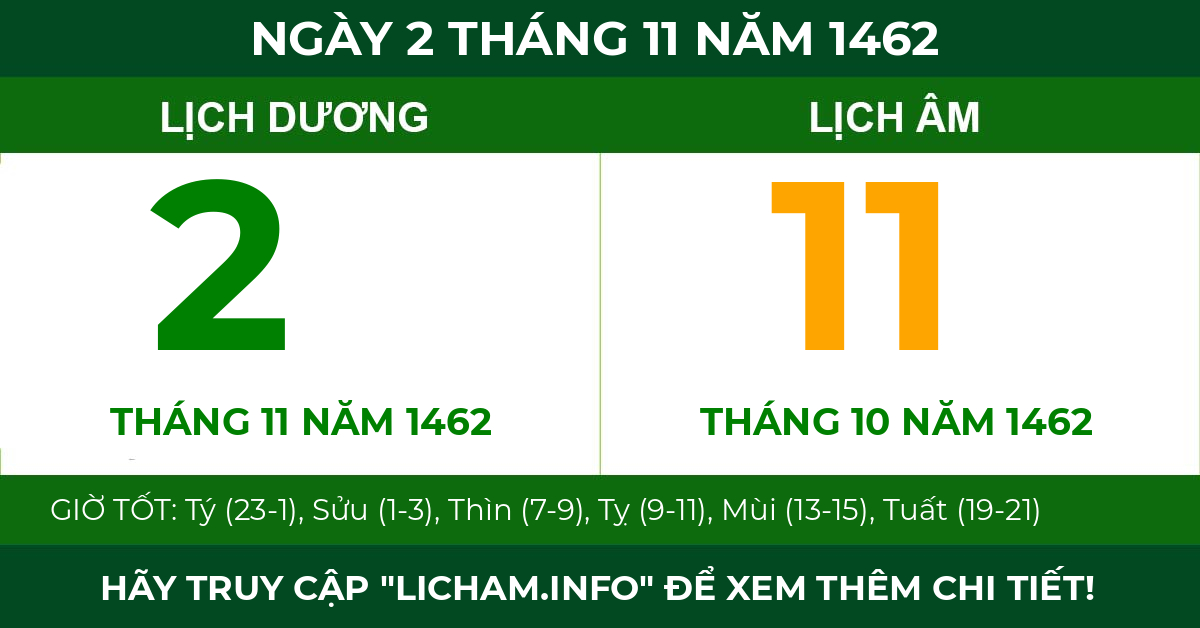 lịch âm ngày 2 tháng 11 năm 1462