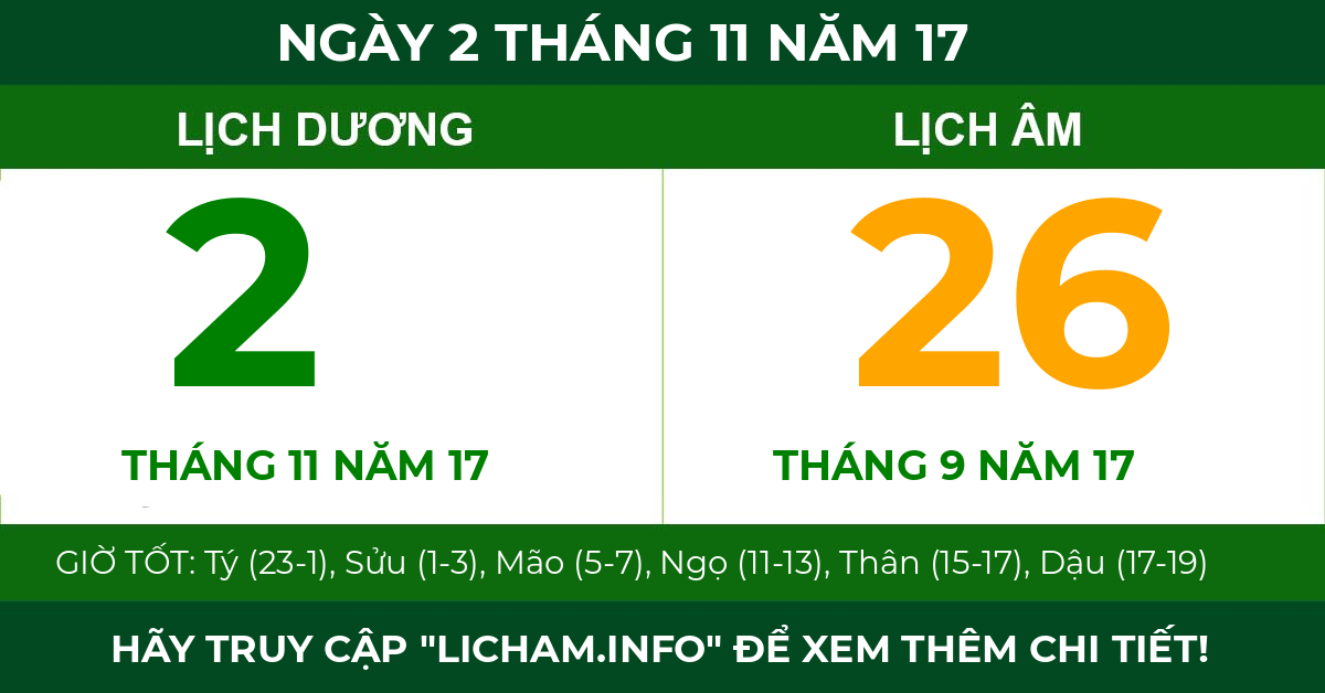 lịch âm ngày 2 tháng 11 năm 17