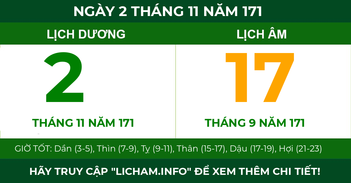 lịch âm ngày 2 tháng 11 năm 171