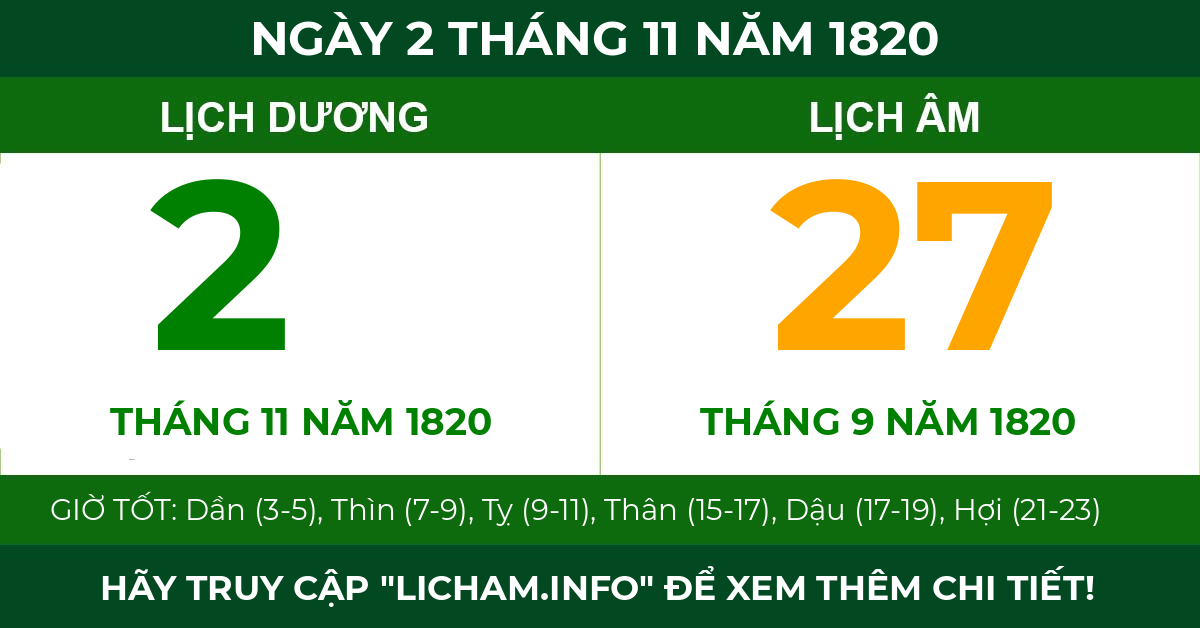 lịch âm ngày 2 tháng 11 năm 1820