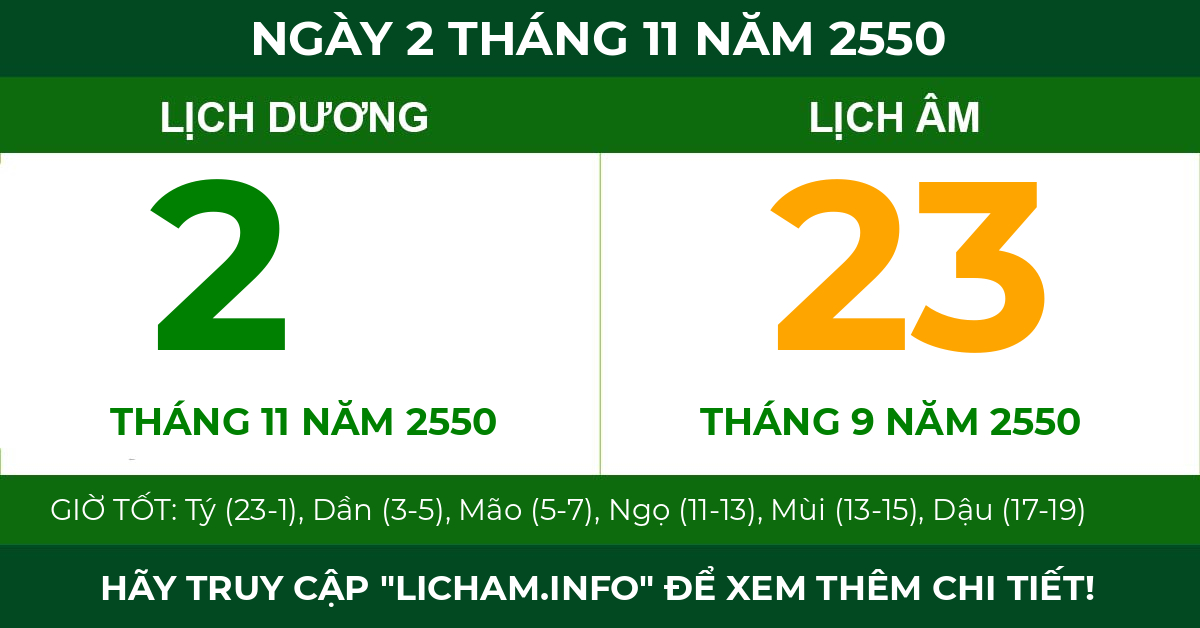 lịch âm ngày 2 tháng 11 năm 2550