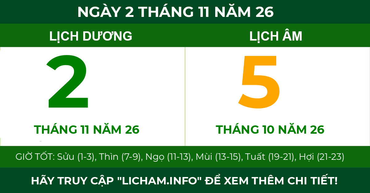 lịch âm ngày 2 tháng 11 năm 26