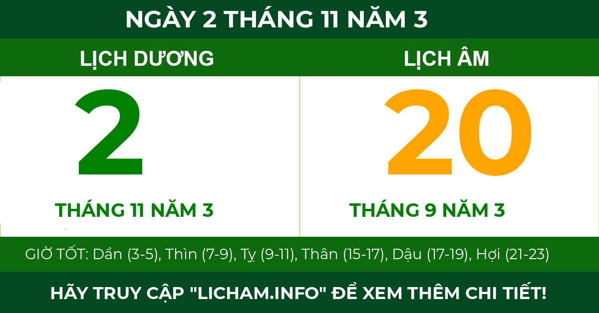 lịch âm ngày 2 tháng 11 năm 3