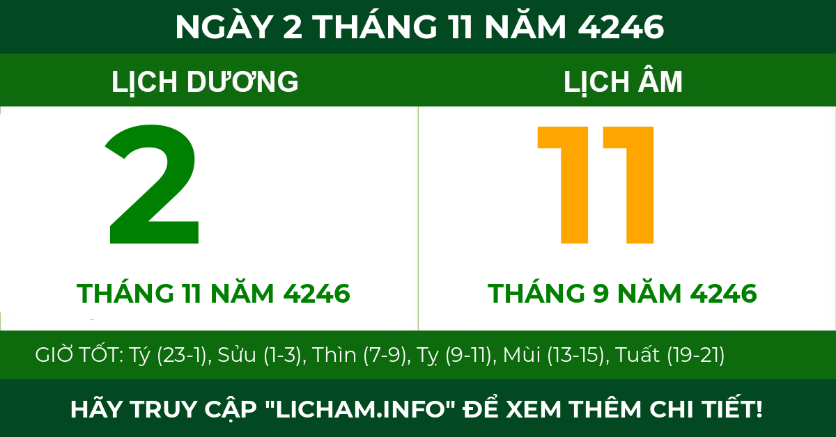 lịch âm ngày 2 tháng 11 năm 4246