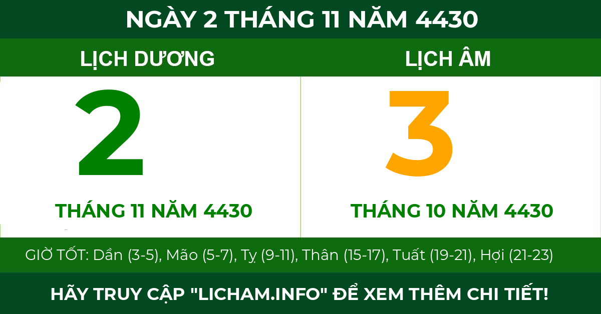 lịch âm ngày 2 tháng 11 năm 4430