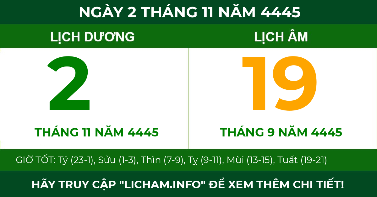 lịch âm ngày 2 tháng 11 năm 4445