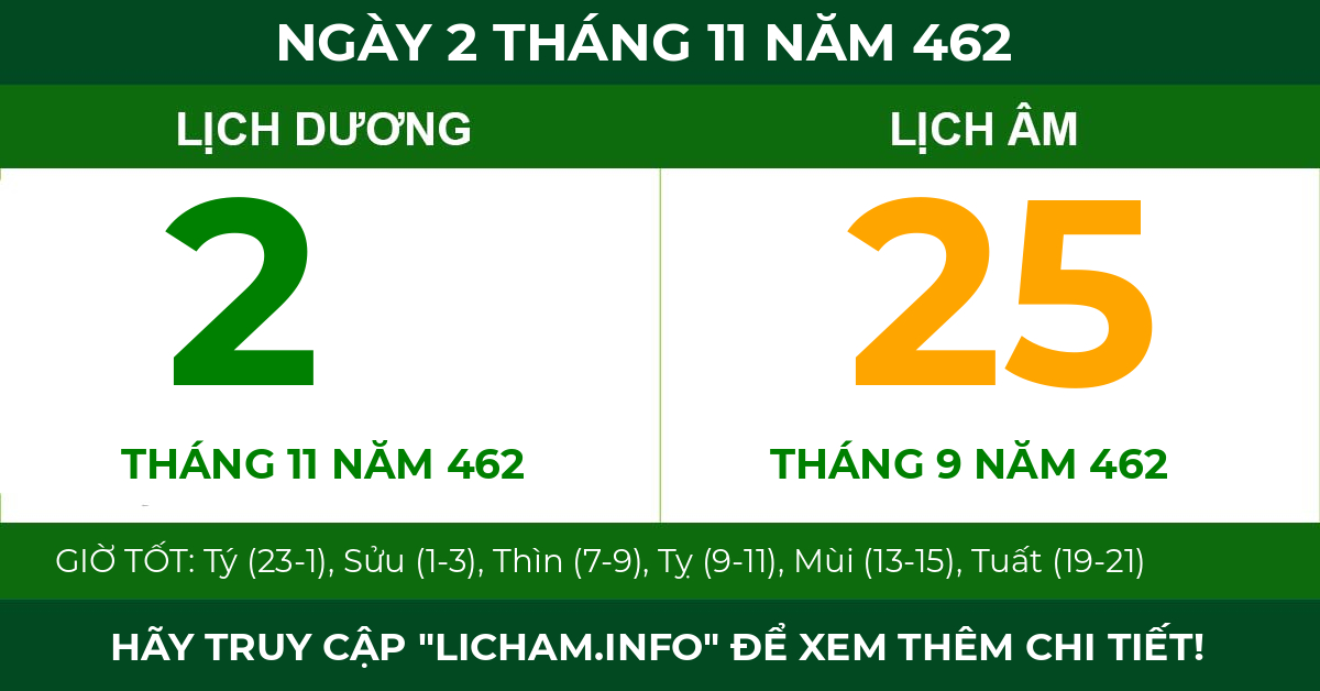 lịch âm ngày 2 tháng 11 năm 462
