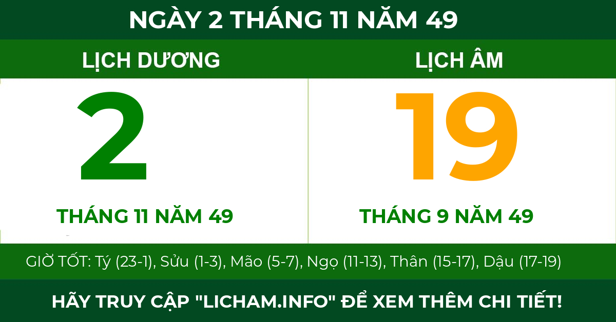 lịch âm ngày 2 tháng 11 năm 49