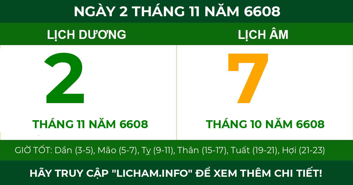 lịch âm ngày 2 tháng 11 năm 6608
