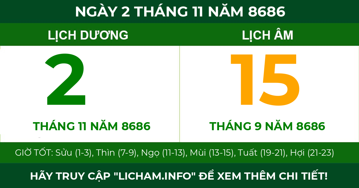 lịch âm ngày 2 tháng 11 năm 8686