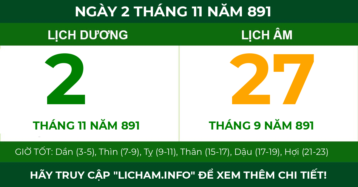 lịch âm ngày 2 tháng 11 năm 891