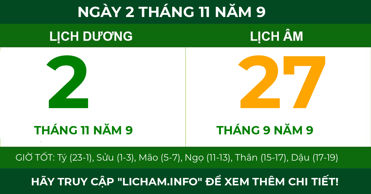 lịch âm ngày 2 tháng 11 năm 9