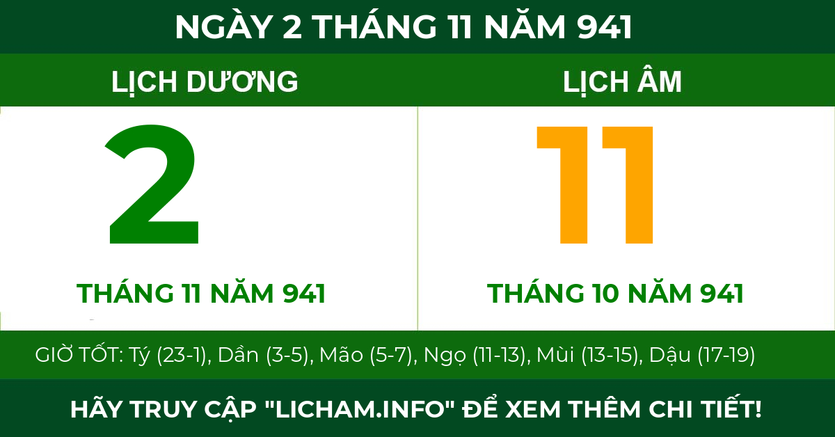 lịch âm ngày 2 tháng 11 năm 941