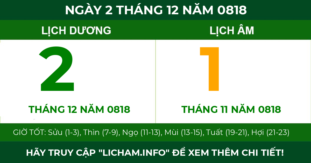 lịch âm ngày 2 tháng 12 năm 0818