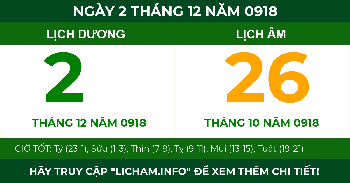 lịch âm ngày 2 tháng 12 năm 0918