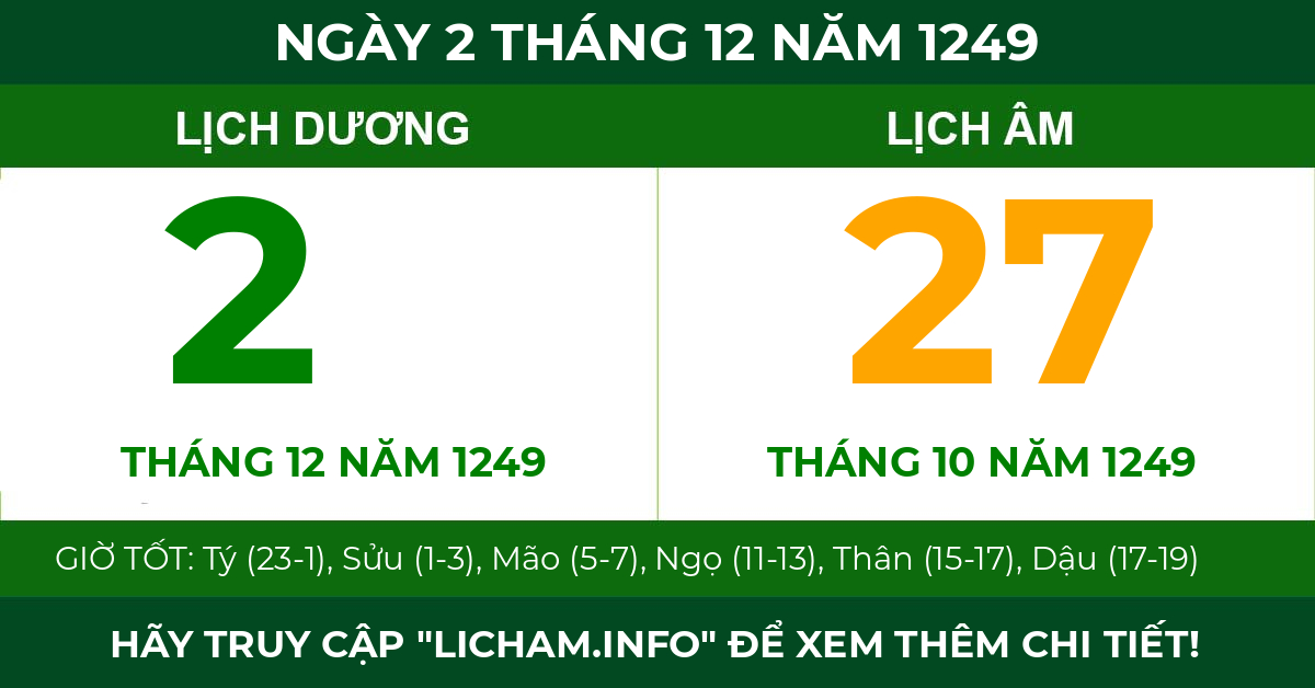 lịch âm ngày 2 tháng 12 năm 1249
