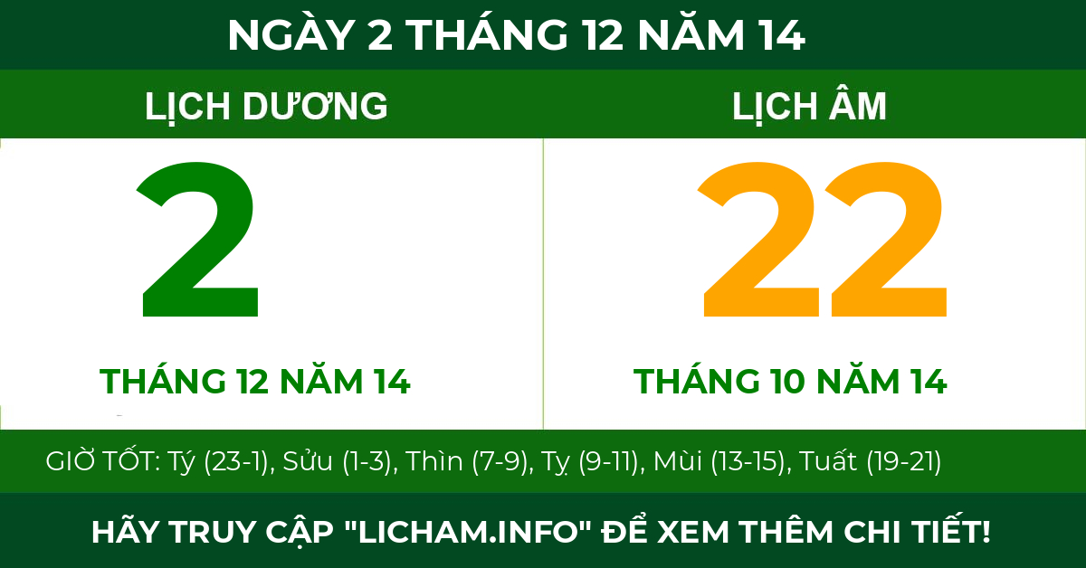 lịch âm ngày 2 tháng 12 năm 14