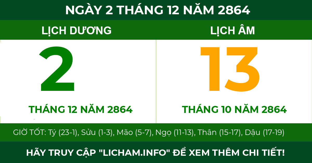 lịch âm ngày 2 tháng 12 năm 2864