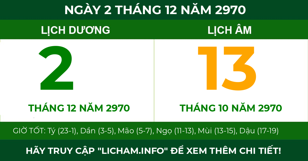lịch âm ngày 2 tháng 12 năm 2970