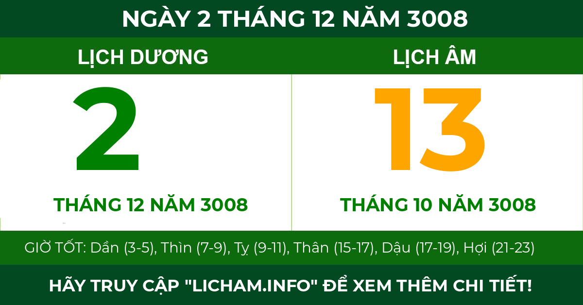 lịch âm ngày 2 tháng 12 năm 3008