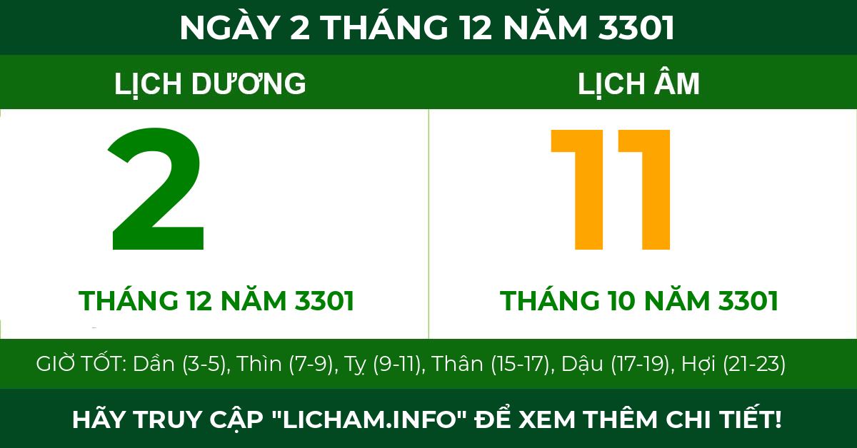 lịch âm ngày 2 tháng 12 năm 3301