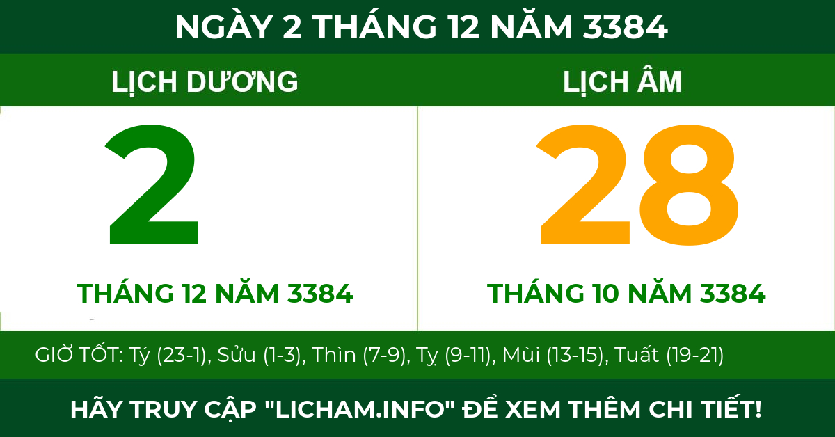 lịch âm ngày 2 tháng 12 năm 3384