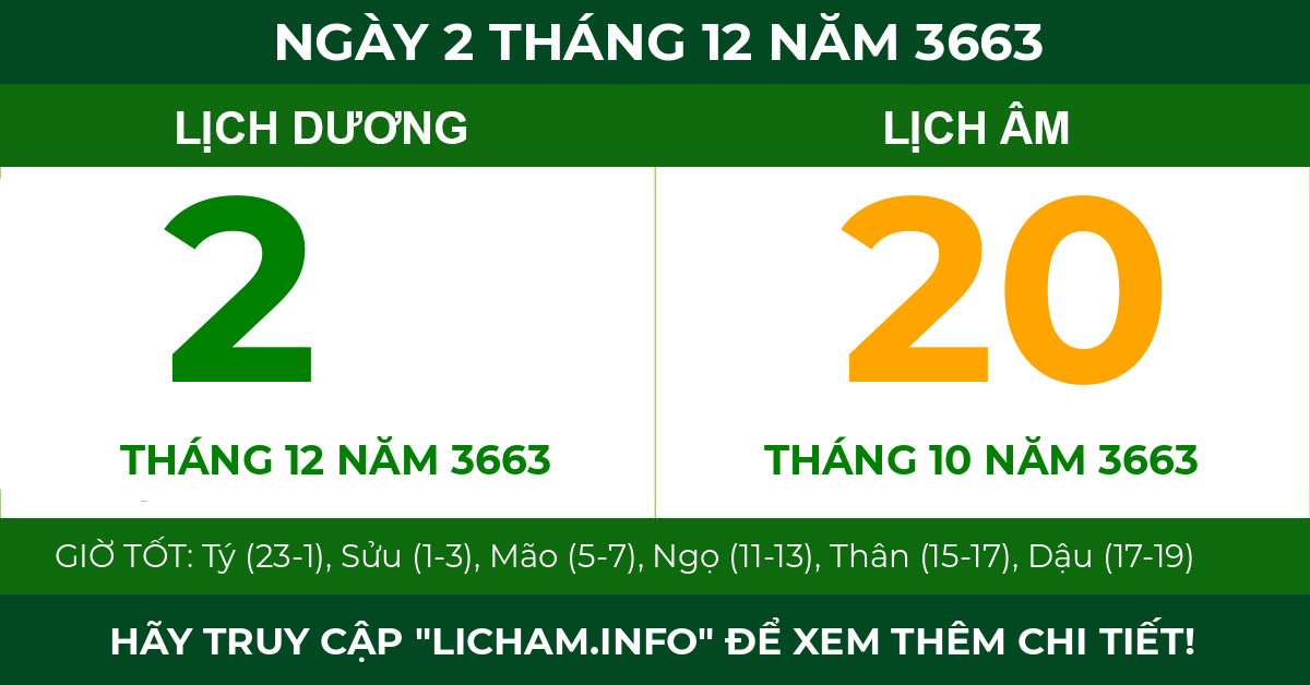 lịch âm ngày 2 tháng 12 năm 3663