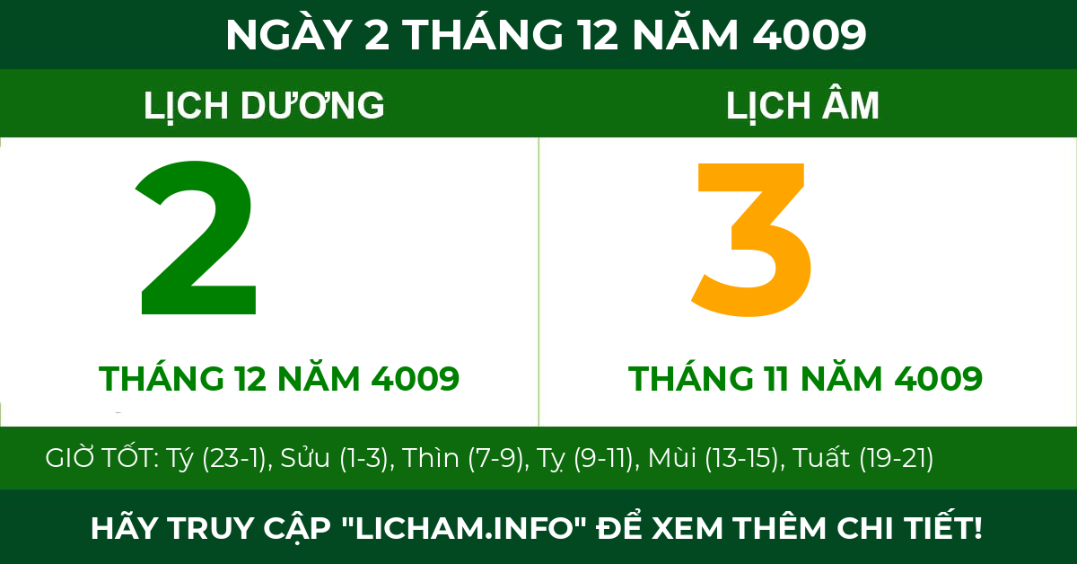 lịch âm ngày 2 tháng 12 năm 4009