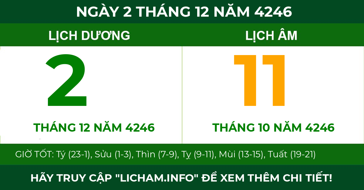 lịch âm ngày 2 tháng 12 năm 4246