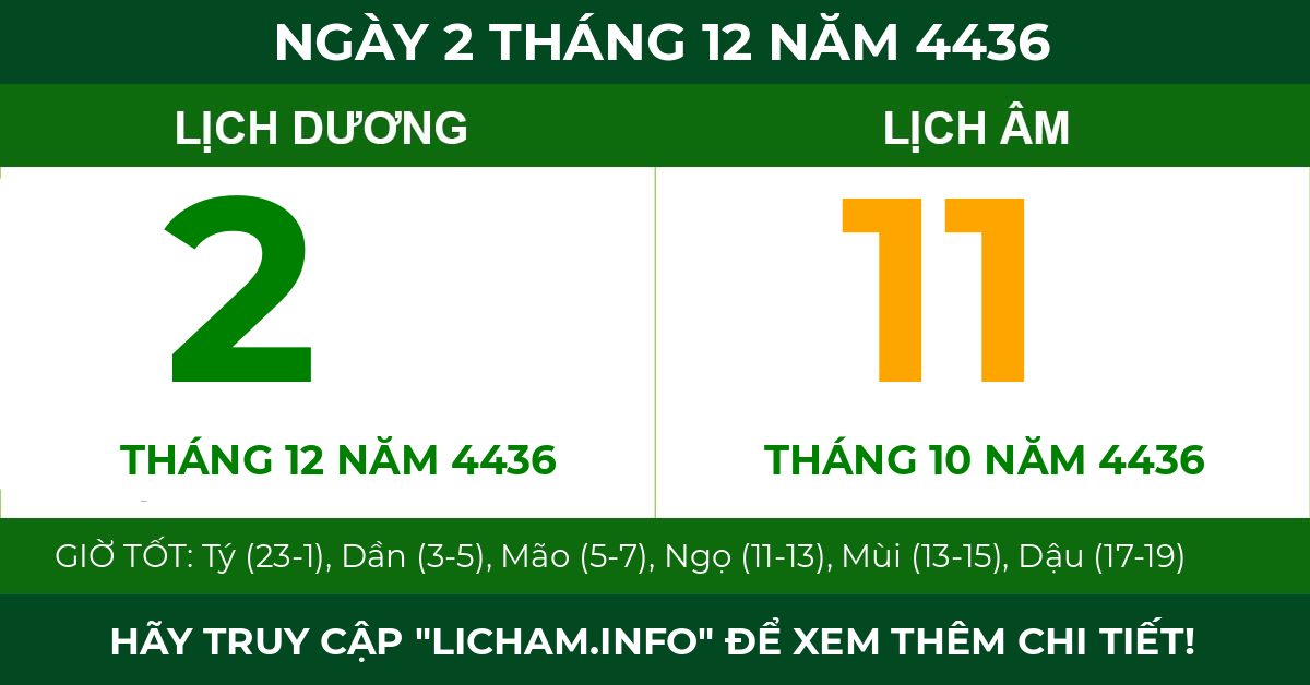 lịch âm ngày 2 tháng 12 năm 4436