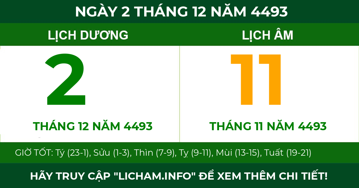 lịch âm ngày 2 tháng 12 năm 4493