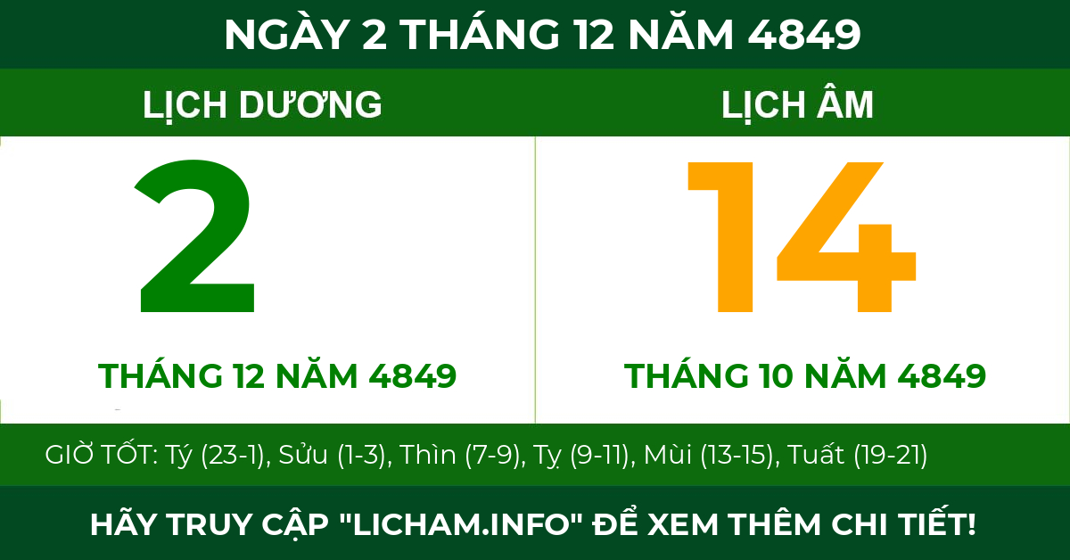 lịch âm ngày 2 tháng 12 năm 4849