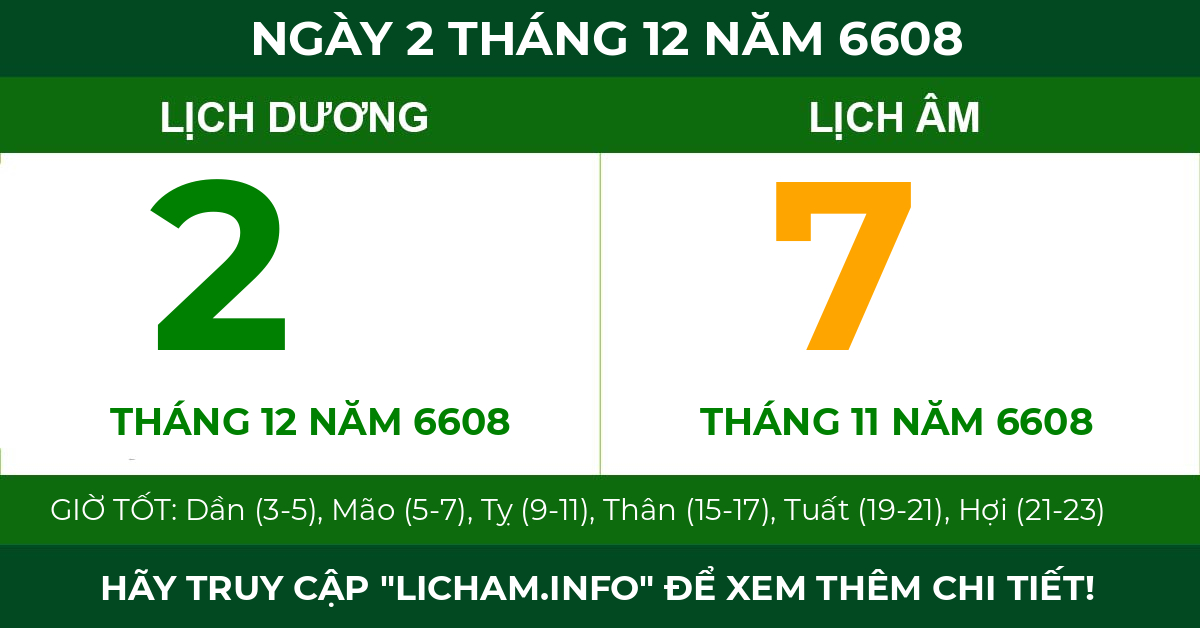 lịch âm ngày 2 tháng 12 năm 6608
