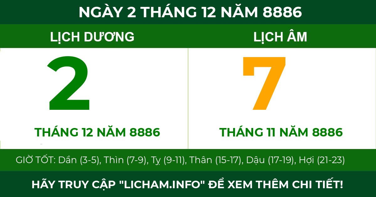 lịch âm ngày 2 tháng 12 năm 8886