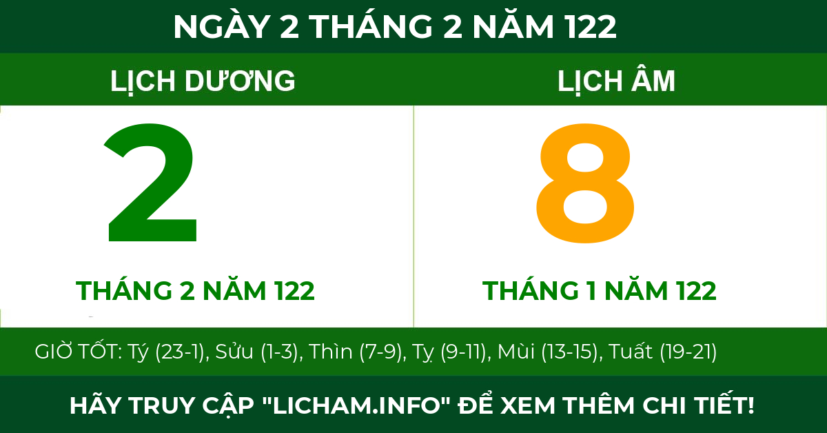 lịch âm ngày 2 tháng 2 năm 122
