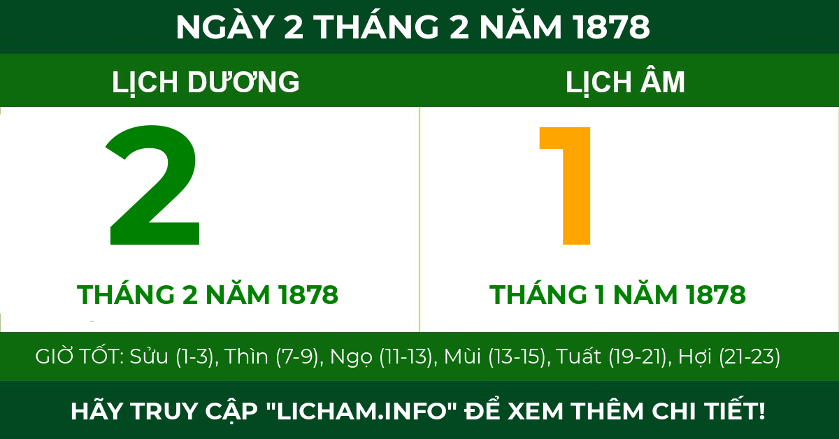 lịch âm ngày 2 tháng 2 năm 1878