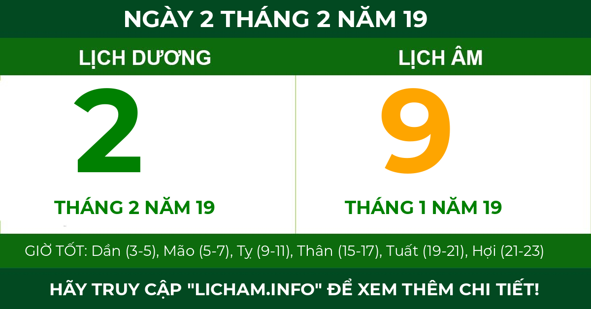 lịch âm ngày 2 tháng 2 năm 19