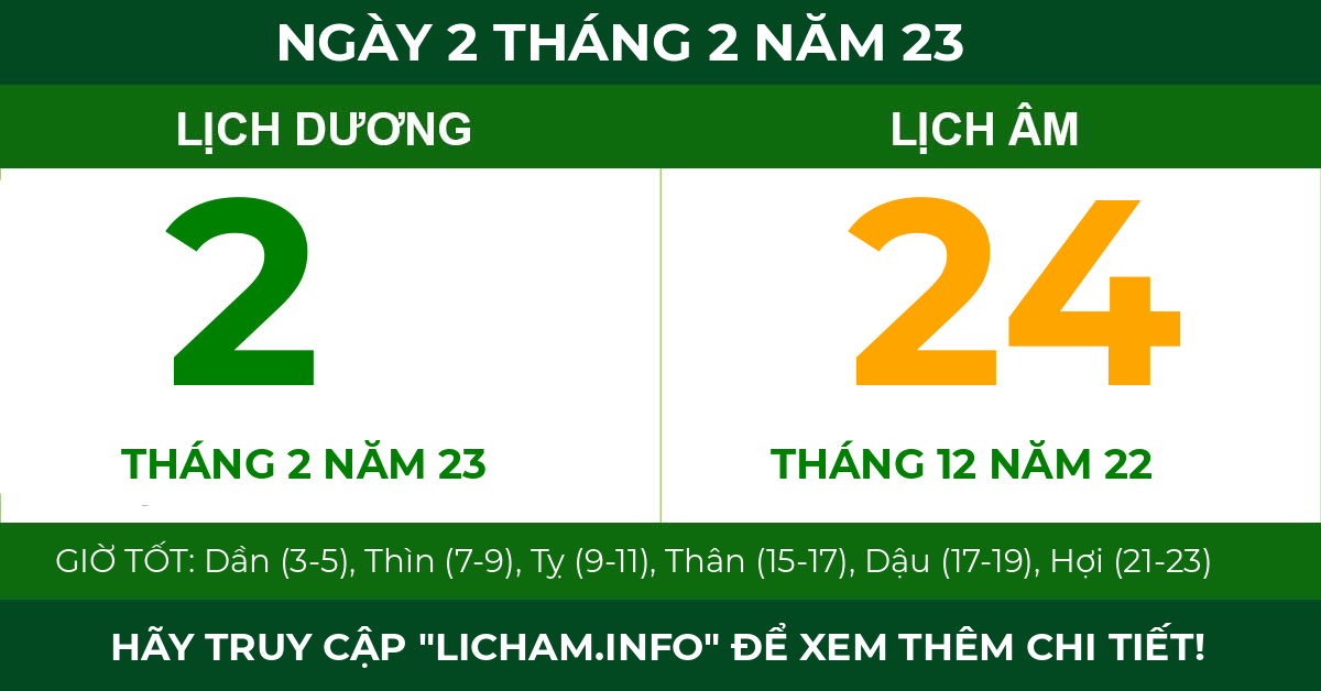 lịch âm ngày 2 tháng 2 năm 23