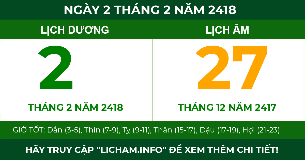 lịch âm ngày 2 tháng 2 năm 2418