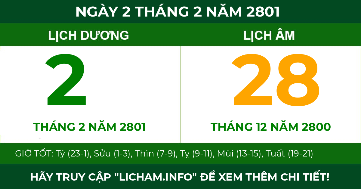 lịch âm ngày 2 tháng 2 năm 2801