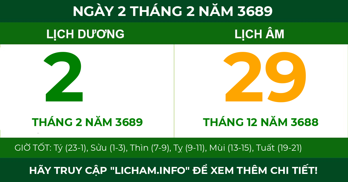 lịch âm ngày 2 tháng 2 năm 3689