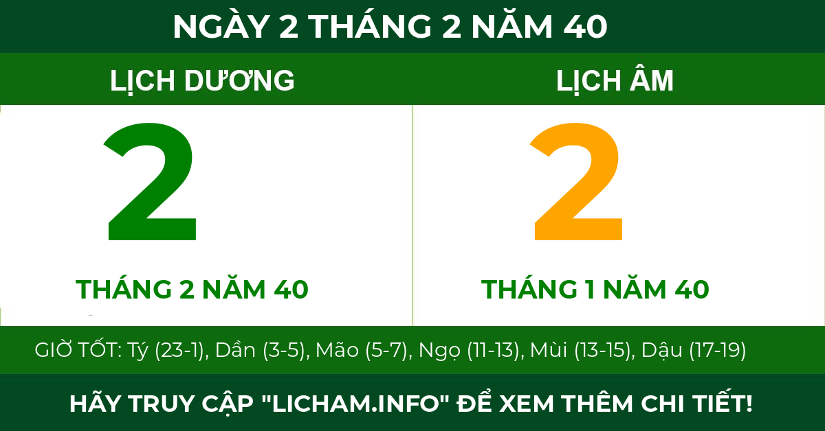 lịch âm ngày 2 tháng 2 năm 40
