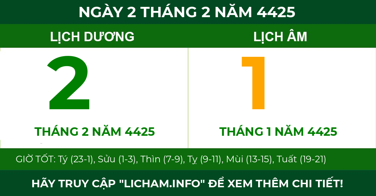 lịch âm ngày 2 tháng 2 năm 4425
