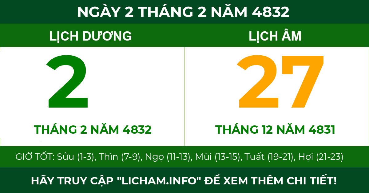 lịch âm ngày 2 tháng 2 năm 4832