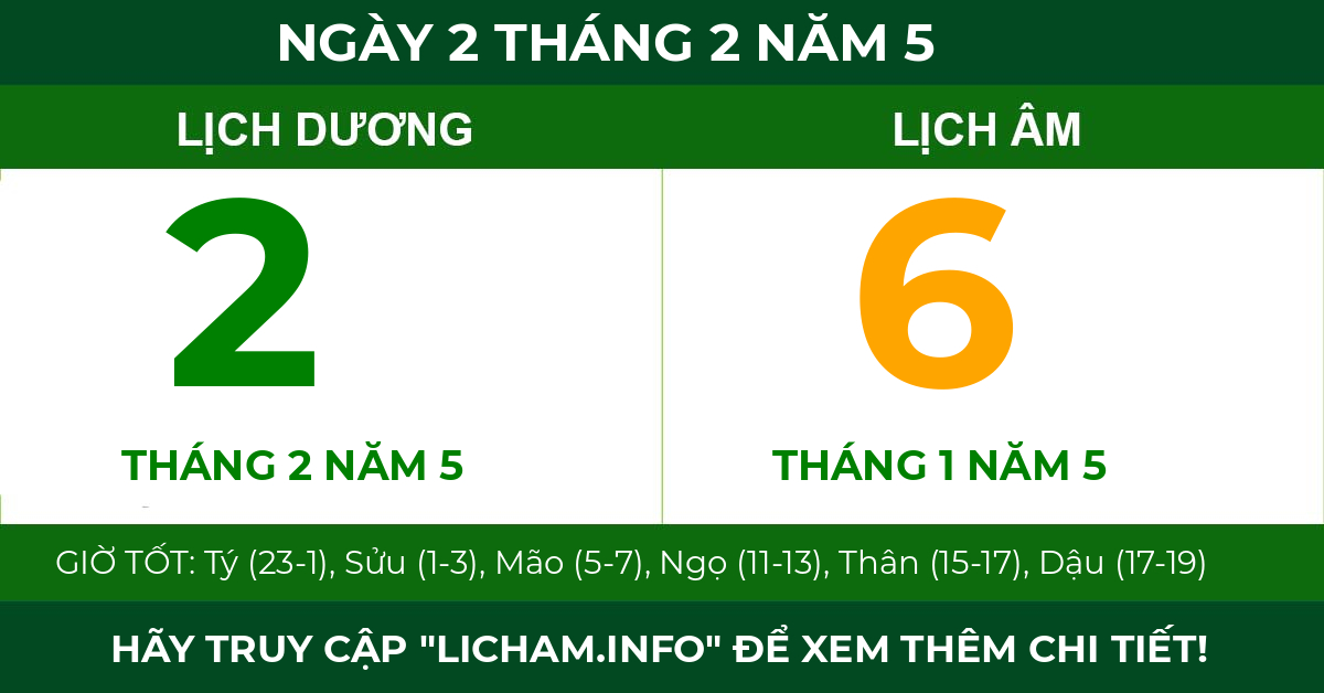 lịch âm ngày 2 tháng 2 năm 5