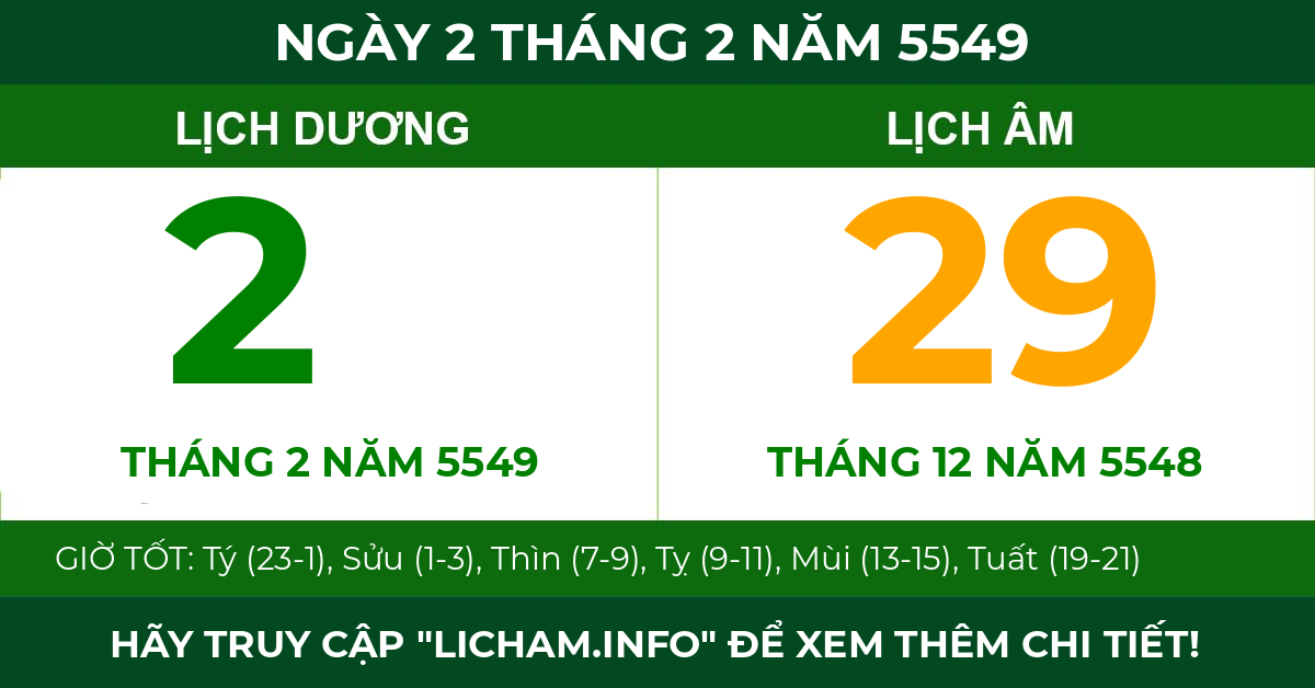 lịch âm ngày 2 tháng 2 năm 5549