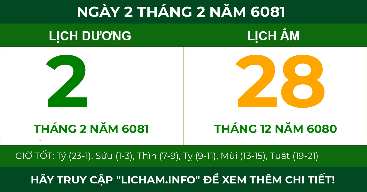 lịch âm ngày 2 tháng 2 năm 6081